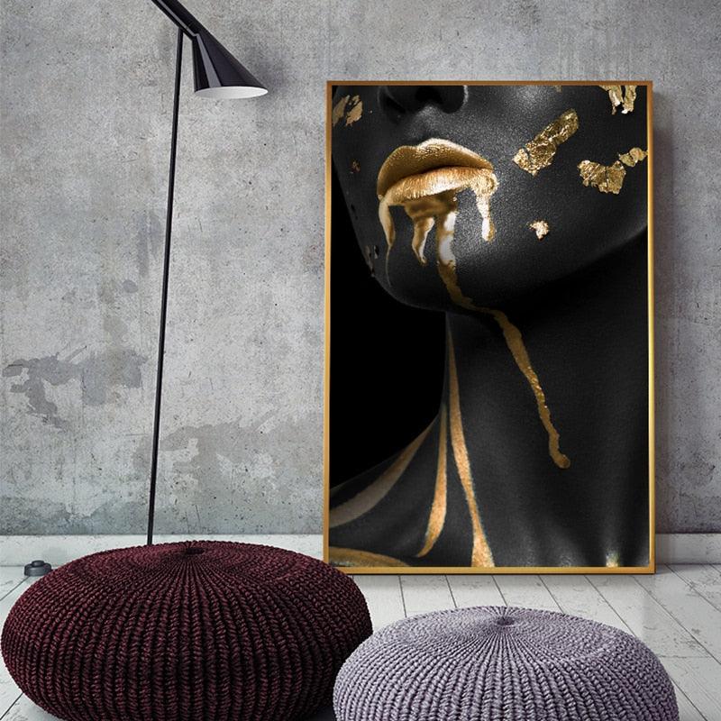 Black and Gold Lady Canvas Wall Art - Art Store