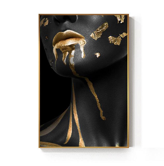 Black and Gold Lady Canvas Wall Art - Art Store